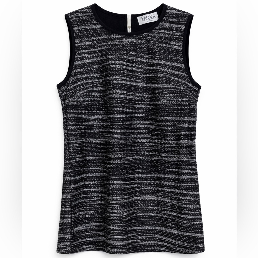 Kasper Textured Blouse Sleeveless Black Gray Petite Small